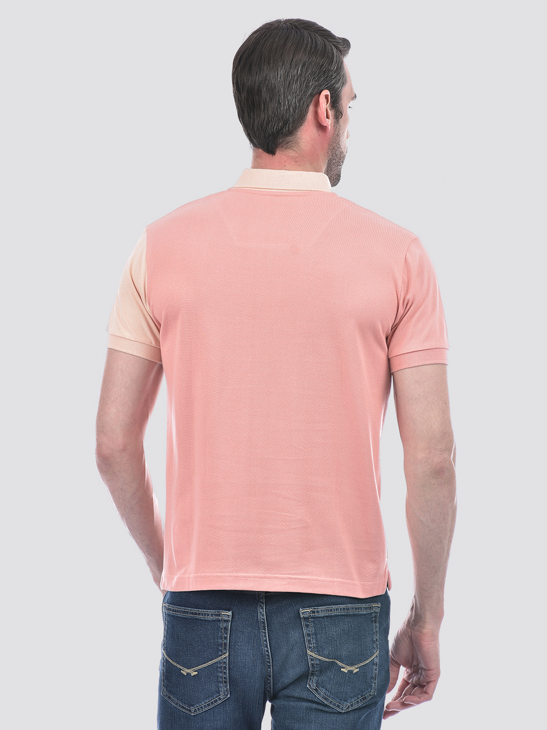 Numero Uno Men Peach & Beige Color Block Polo T-Shirt